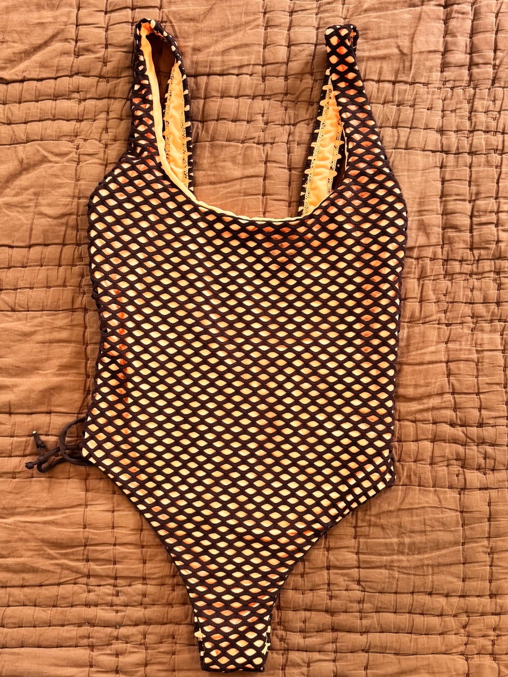 The Bikini Lab Black Mesh One-Piece with Yellow Lining